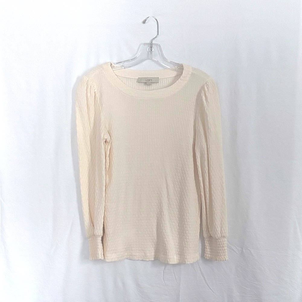 LOFT Cream Textured Long Sleeve Top‎
